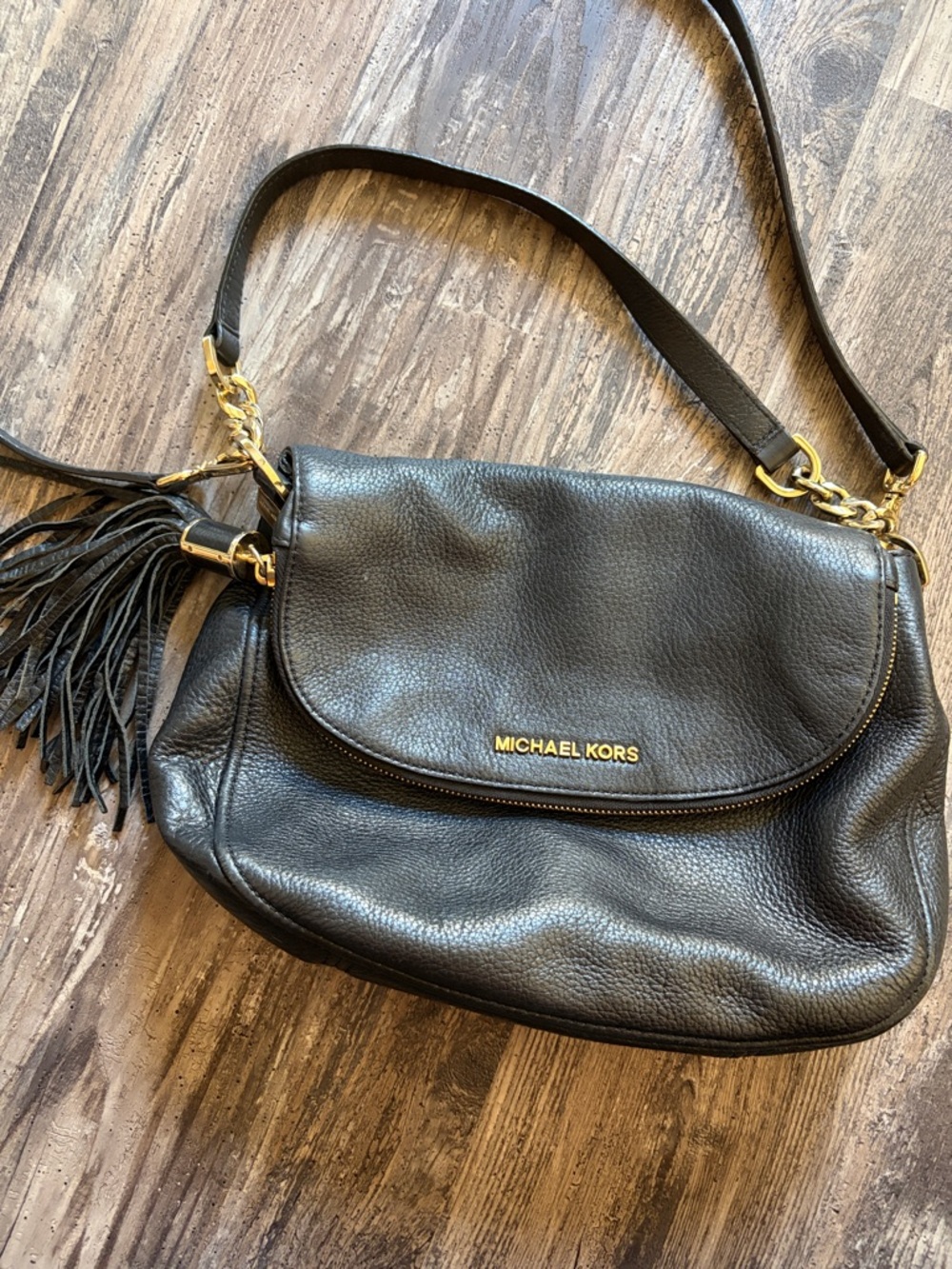 Michael Kors Black Pebbled Leather Crossbody with Tassel - Picture 2 of 6